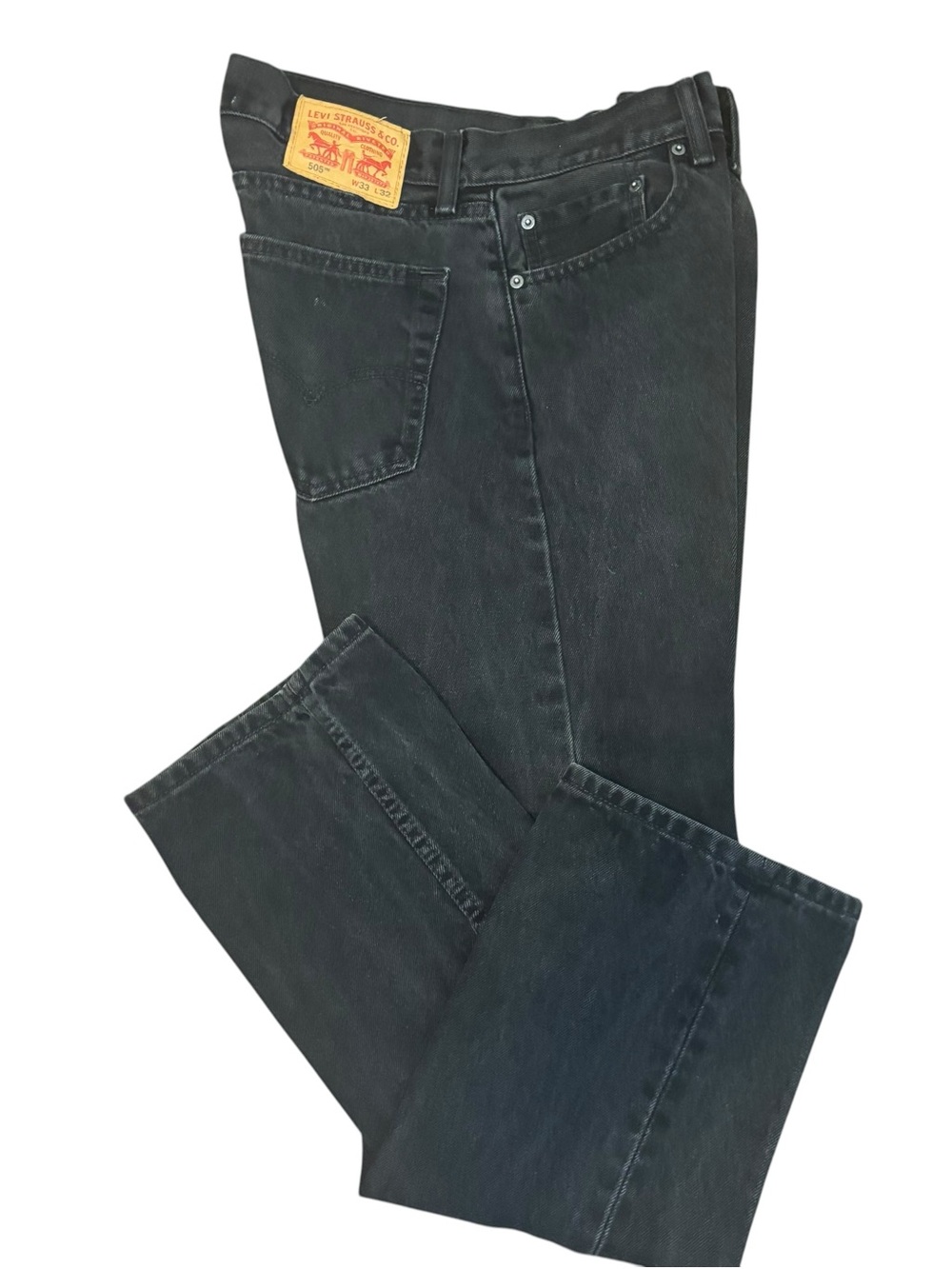 Levi’s 505 Regular Fit Straight Leg Black Denim Jeans Men's Size 33X32